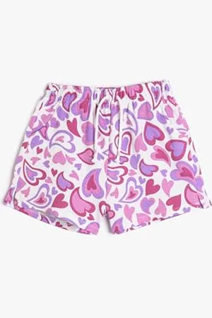 Koton Girls Shorts Cotton Drawstring Heart Printed