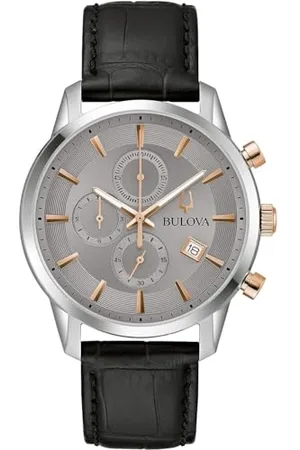 BULOVA Herren Analog Quarz Uhr mit Leder Armband 98B409