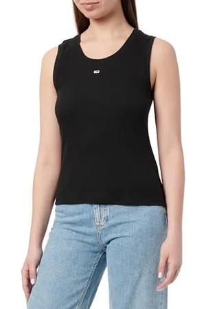 Tommy Hilfiger Damen Tank Top Essential Rib Slim Fit, Schwarz (Black), L