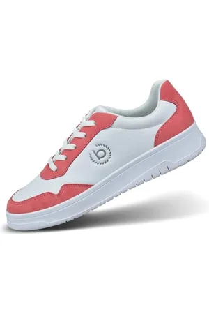 Bugatti Damen-Freizeitsneaker mit hellroten Einsätzen, Logo-Prägung, herausnehmbaren Innensohlen und Smarter Schnürung für überragenden Komfort, hellrot/weiß, 36 EU