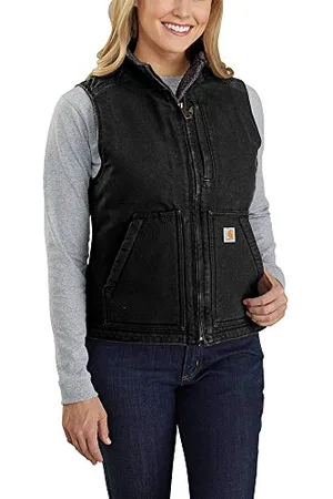 Carhartt Damen Lined Vest Relaxed Fit Washed Duck Sherpa-Futter Mock-Neck Weste REG-2X, S