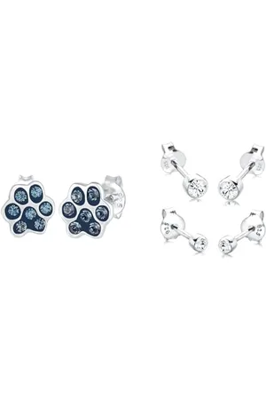 Elli Ohrringe Damen Ohrstecker Pfoten Hund Katze mit Kristallen in 925 Sterling Silber & Ohrringe Damen Ohrstecker 2er Set Basic mit Kristall in 925 Sterling Silber