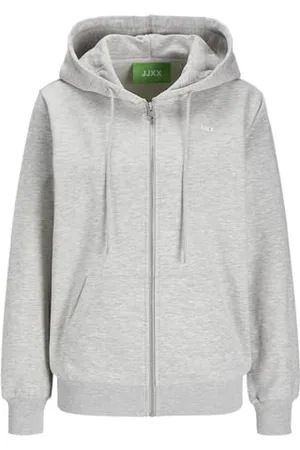 JJXX Damen JXABBIE RLX LS Every Zip Hood SWT NOOS Sweatshirt-Jacke, Light Grey Melange/Print:Bright White Logo, 36
