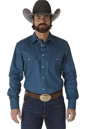 Wrangler Herren Western-Arbeitshemd Firm Finish - Blau (Dark Teal) - Mittel