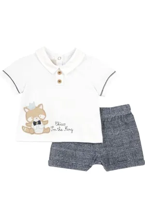 chicco Babyset met Stijlvol T-shirt en Shorts, met Knopen op de Achterkant, met Moderne en Trendy Grafische Prints, van Katoen, Machinewasbaar, 0-24 Maanden, Entworfen in Italien