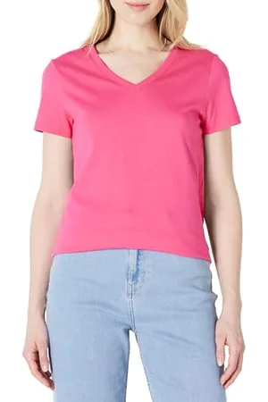 Amazon Damen Kurzarm-T-Shirt mit V-Ausschnitt, Regular Fit aus 100% Baumwolle, , XS