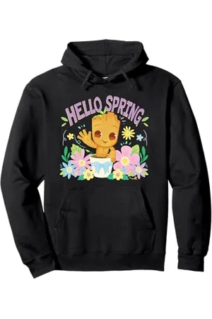 Marvel Spring Baby Groot Waving Surrounded By Flowers Pullover Hoodie