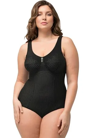 Ulla Popken Damen Shaping-Body, Nadelstreifen, Ohne BH Tragbar Bodyforming-Body, , 90C EU