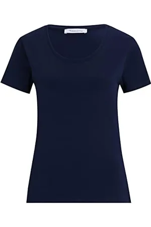 Tamaris Damen Slim T-Shirt mit tiefem Nackenausschnitt ALBA Blau S