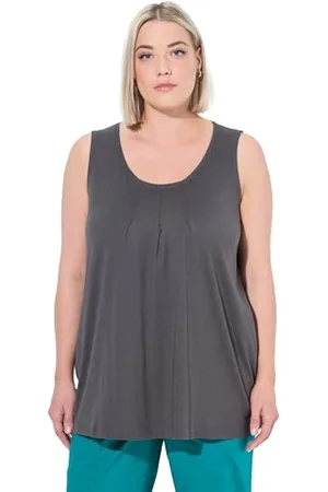 Ulla Popken Damen große Größen Übergrößen Plus Size Top, Zierfalten, A-Linie, Rundhals, ärmellos, Modal
