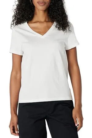 Amazon Damen Kurzarm-T-Shirt mit V-Ausschnitt, Regular Fit aus 100% Baumwolle, 2er-Pack, , XS