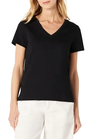 Amazon Damen Kurzarm-T-Shirt mit V-Ausschnitt, Regular Fit aus 100% Baumwolle, 2er-Pack, , XL