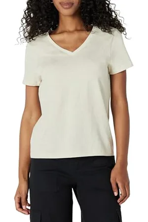 Amazon Damen Kurzarm-T-Shirt mit V-Ausschnitt, Regular Fit aus 100% Baumwolle, , M