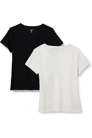 Amazon Damen Kurzarm-T-Shirt mit V-Ausschnitt, Regular Fit aus 100% Baumwolle, 2er-Pack, , XXL
