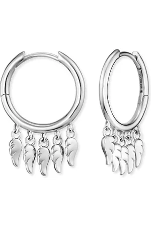 Engelsrufer Damen Creole aus Sterling mit fünf silbernen beweglichen Flügeln - Clipverschluss - nickelfrei - Größe: 24mm