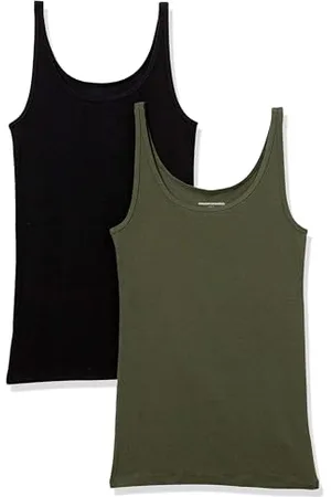 Amazon Damen Schmal geschnittenes Tanktop mit dünnem Trägern, 2er-Pack, , XS