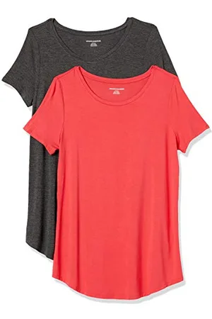 Amazon Damen Tunika mit U-Ausschnitt und Kurzen Ärmeln, 2er-Pack, , XS