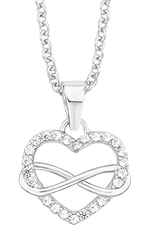 QS by s.Oliver Kette mit Anhänger 925 Sterling Damen Halsschmuck, mit Zirkonia synth., 42+3 cm, , Herz, Kommt in Schmuck Geschenk Box, 2025989