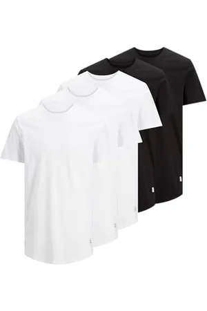 JACK & JONES Herren JJENOA Tee SS Crew Neck 5PK MP T-Shirt, Black/White, L