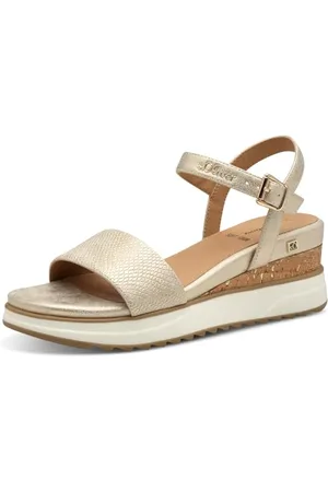 QS by s.Oliver Damen Sandalen mit Keilabsatz Vegan, Gold , 41 EU