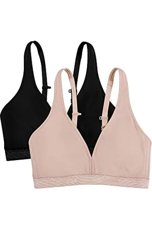 Fruit Of The Loom Damen Wirefree Cotton Bralette BH, Undurchsichtige, Schwarz/Sand, 75B