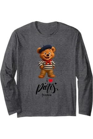 BAHAA Coole französische Paris-Teddybär-Illustration für Kinder Langarmshirt
