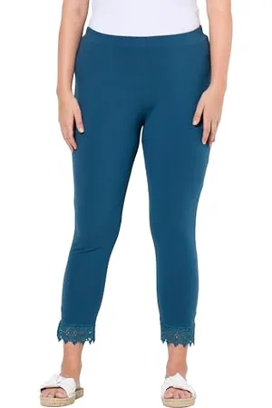 Ulla Popken Damen große Größen Übergrößen Plus Size 7/8-Leggings, Saumspitze, Biobaumwolle