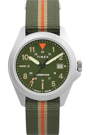 Timex Expedition Unisex-Armbanduhr, 36 mm, grünes Stoff-Überstreifarmband, grünes Ziffernblatt, silberfarbenes Gehäuse TW4B32400