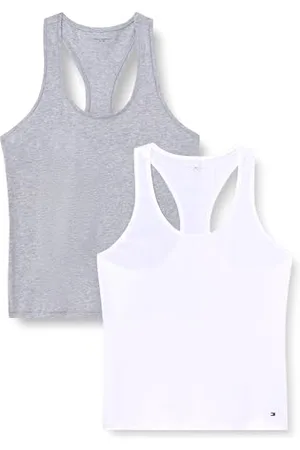 Tommy Hilfiger Damen 2er Pack Tank Tops mit Stretch, Mehrfarbig (White/ Light Grey Hthr), M