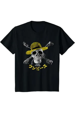 Onepiece Kinder Luffy Strohhut Piraten Logo Totenkopf & gekreuzte Knochen Kinder T-Shirt