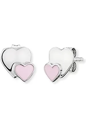 HERZENGEL Mädchen Kinder Ohrstecker Ohrringe aus Sterling Silber mit jeweils zwei Herzen und Details aus Emaille - Steckverschluss - nickelfrei