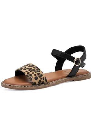 QS by s.Oliver Damen Sandalen flach mit verstellbarem Riemchen Vegan, Mehrfarbig , 41 EU