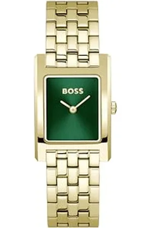 HUGO BOSS Zwei-Zeiger-Quarzwerk-Uhr für Damen Kollektion Lucy mit Rechteckigem Gehäuse und Goldfarben Edelstahlarmband