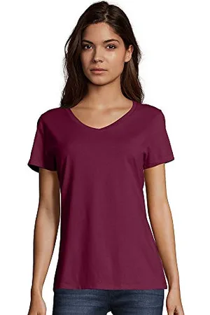 Hanes Damen Perfect-t V-Neck, Cotton Short Sleeve Tee for Women, 1 Or 2 Pack T-Shirt, , Klein