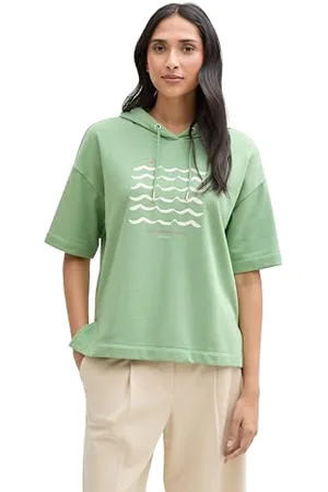 TOM TAILOR Loose Fit Strickpullover mit Kapuze, Green Melange Block Stripe, M