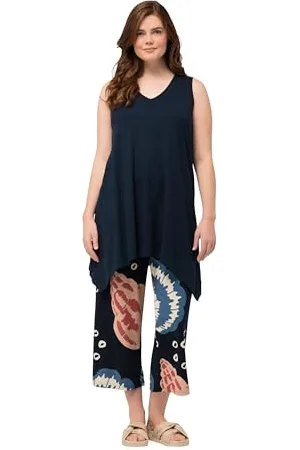 Ulla Popken Damen große Größen Übergrößen Plus Size Longtop, Zipfelsaum, A-Linie, V-Ausschnitt, Biobaumwolle 46+ 804033130-46+