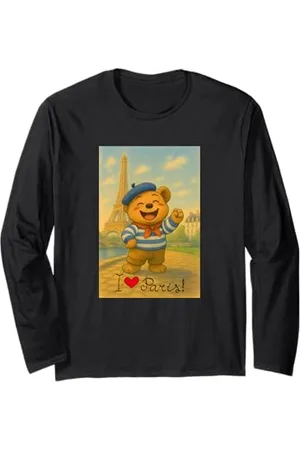 BAHAA Cool French Paris Teddy Bear Cartoon Kids Style Illustration Langarmshirt