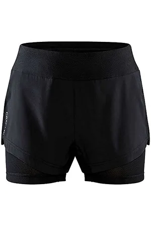 Craft ADV Essence 2in1 Shorts W | Sporthose Damen kurz L | Black | Stretch-Polyester | Effizienter Feuchtigkeitstransport | Hohe Bewegungsfreiheit | Kurze Sporthose Damen mit 2 Reißverschlusstaschen