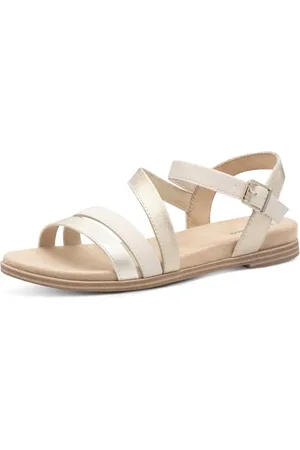 QS by s.Oliver Damen Sandalen flach Bequem Sommer, Gold , 37 EU