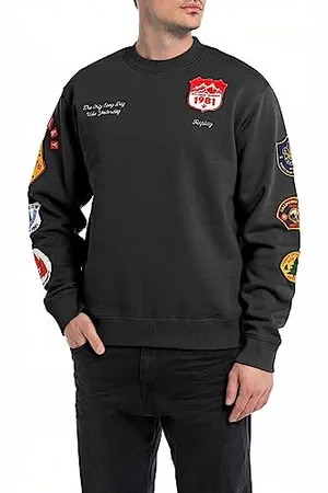 Replay Herren Sweatshirt Patches ohne Kapuze, (Schwarz), XS