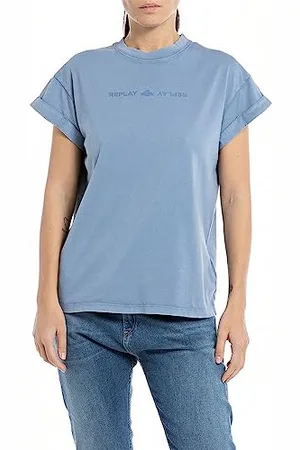 Replay Damen T-Shirt Kurzarm aus Baumwolle mit Logo, (Mehrfarbig), M