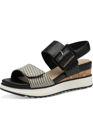 QS by s.Oliver Damen Sandalen mit Keilabsatz mit Schnalle Bequem, Schwarz ( .), 39 EU