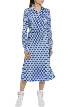 Replay Damen Kleid Langarm Tailliert, (Blau), M