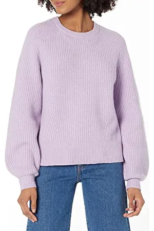 Amazon Damen Rippstrick-Pullover mit Rundhalsausschnitt, , S