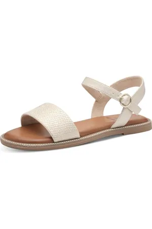 QS by s.Oliver Damen Sandalen flach mit verstellbarem Riemchen Vegan, Gold , 40 EU
