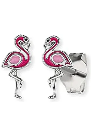 HERZENGEL Runde Mädchen Kinder Ohrstecker Ohrringe aus Sterling Silber mit Flamingo Symbol aus Emaille in Rosa - Steckverschluss - nickelfrei