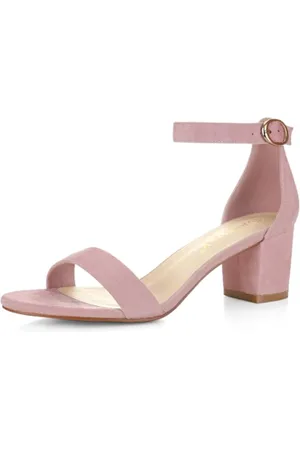 Allegra K Damen offene Zehen mittlere Blockabsatz Knöchel-Riemen Sandalen Hell-Pink 41