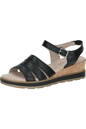 Caprice Damen Sandalen mit Keilabsatz aus Leder Sommer, Schwarz , 42 EU