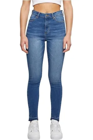 Urban classics Damen Jeans Ladies Skinny High Waist Open Hem Jeans, Skinny Jeans mit offenem Saum, High Waist, , 28