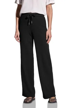 Street one Damen A379077 Wide Leg Hose mit Struktur, Black, 40W x 32L